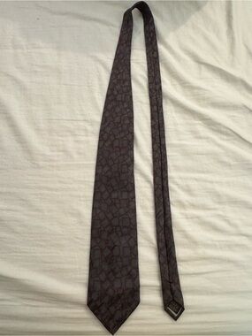 Vintage Valentino Cravatte Mens Silk Necktie Grey Maroon Geometric Mosaic Italy